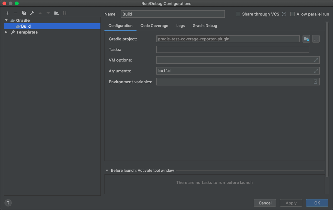 IntelliJ's Build Configuration dialog