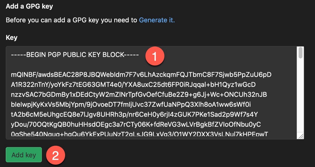 The GPG entry interface in GitLab