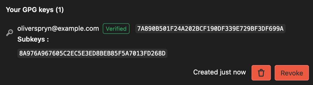 A newly added GPG key in GitLab