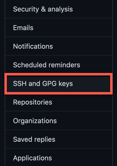 GitHub's settings navigation panel