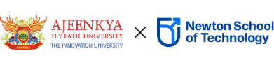 Logos of AjEenkya DY Patil University with a phoenix emblem and Newton School of Technology with a blue shield icon.