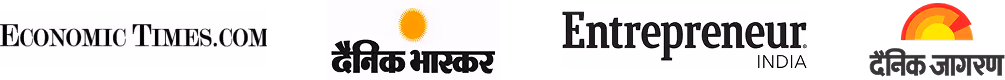 Logos of Economic Times, Dainik Bhaskar, Entrepreneur India, and Indian Express.