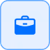 Blue briefcase icon on a rounded square white background with a light blue border.