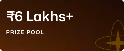 Text reading '₹6 Lakhs+ Prize Pool' on a dark brown background with a subtle star graphic on the right.