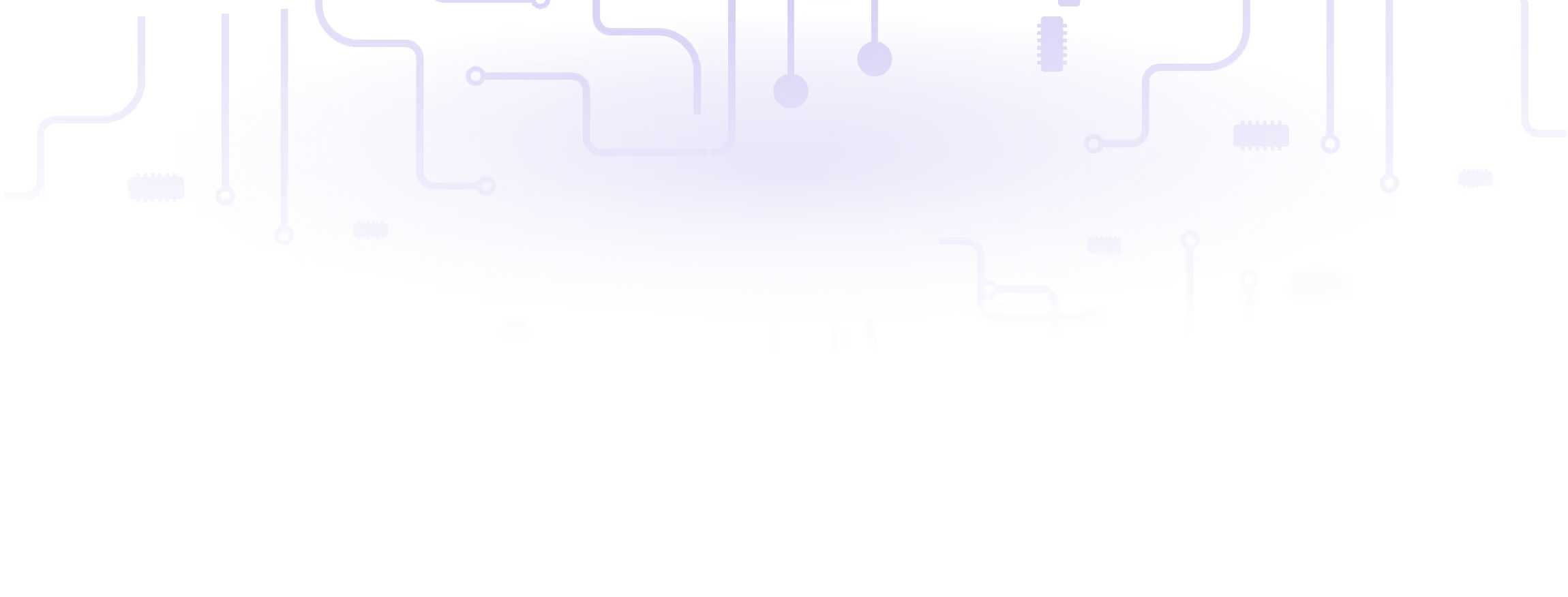 Abstract digital illustration of a blue and purple circular core emitting connecting circuit lines and nodes on a black background.