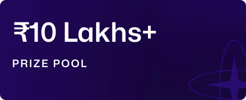 Graphic with text showing a prize pool of over ₹10 Lakhs on a dark blue background.