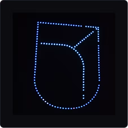 Blue dotted illuminated outline of a three-dimensional cube with one corner arrow on a black background.