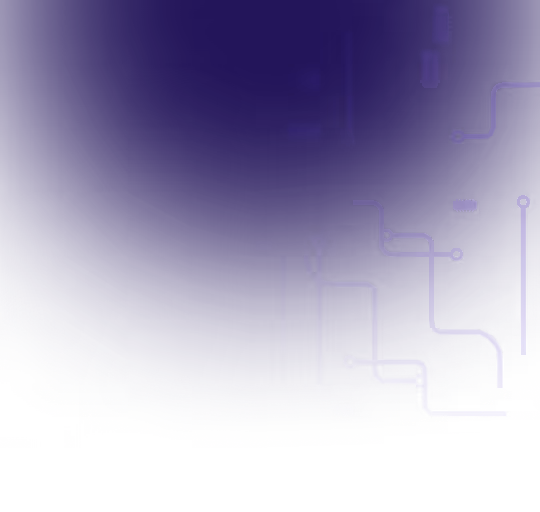 Dark purple background with faint, abstract circuit-like lines and dots in lighter purple on the bottom right.