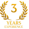 Gold laurel wreath encircling the number 3 above the text 'Years Experience' in gold lettering.