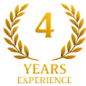 Golden laurel wreath encircling the number 4 with the words 'Years Experience' below.