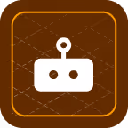 White robot face icon with two eyes and an antenna on a dark rounded square background.