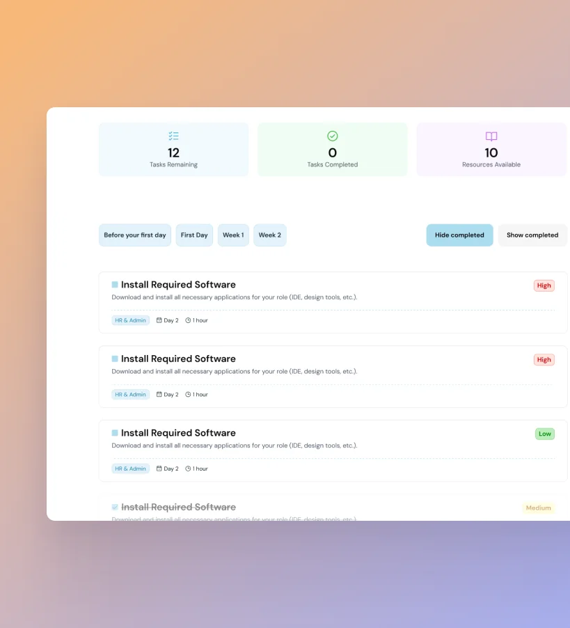 Employee onboarding app built with no-code web app builder WeWeb