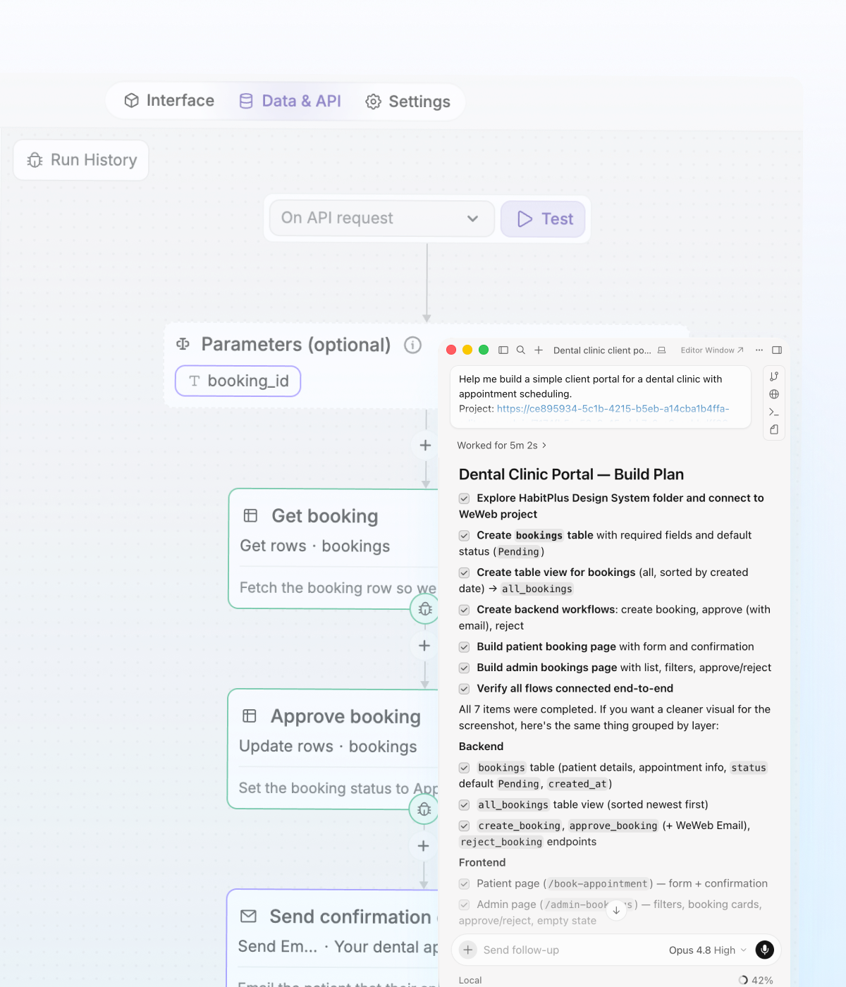 WeWeb MCP turning a PRD into app screens, backend structure, integrations, and editable workflows