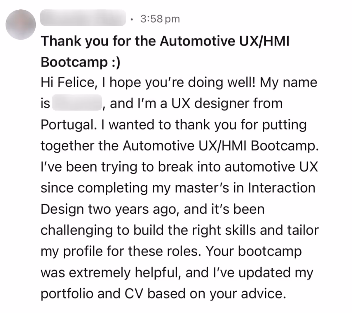 Screenshot of a course review