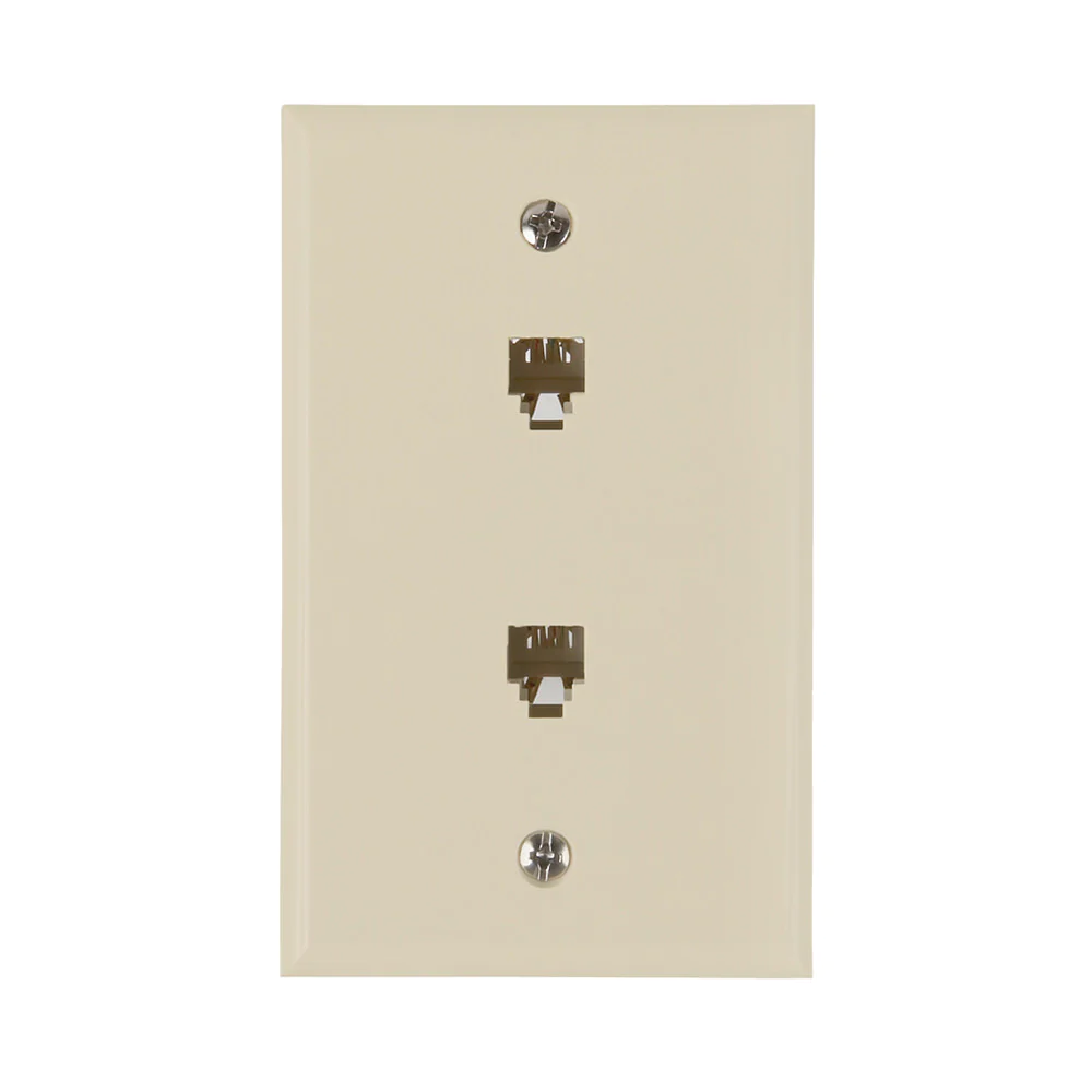 Flush Mount Dual Telephone Wallplate, Almond