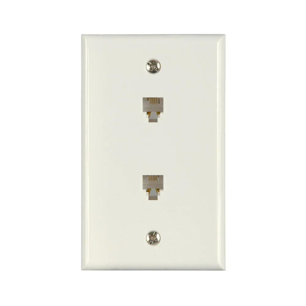 Flush Mount Dual Telephone Wallplate, White