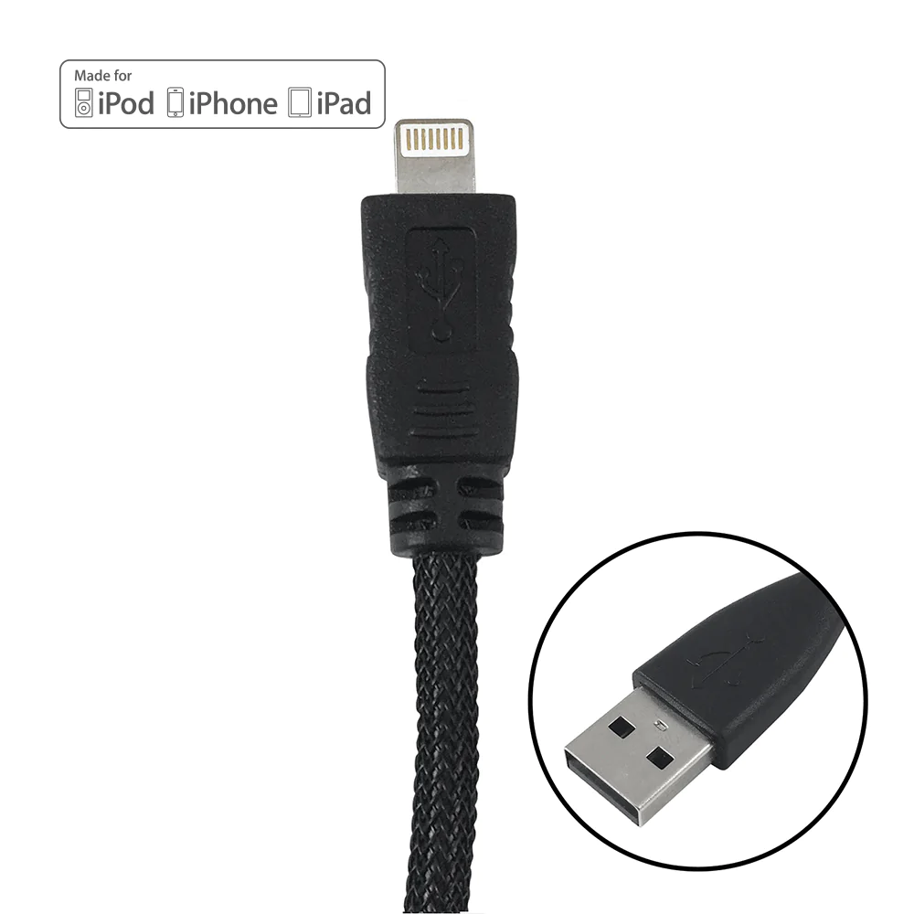 Braided Lightning 8-Pin to USB Cable, Black