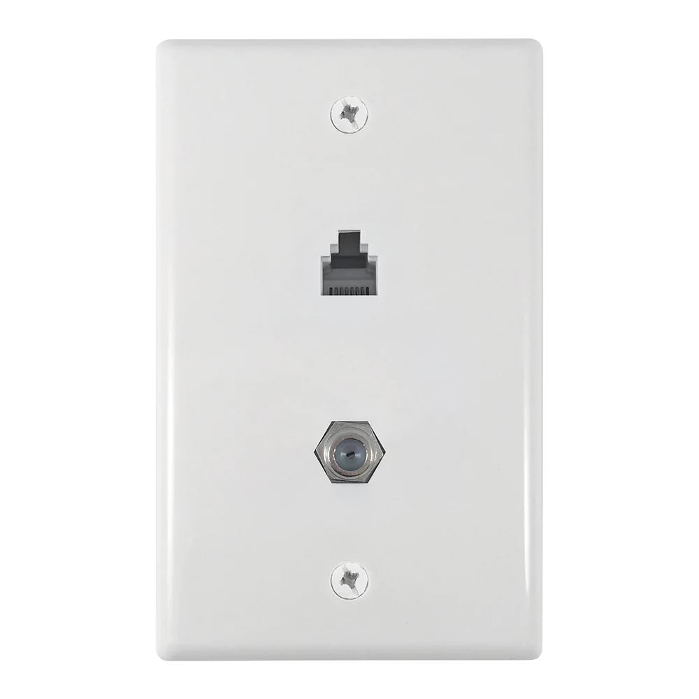 Flush Mount Ethernet and Coax Wallplate, White