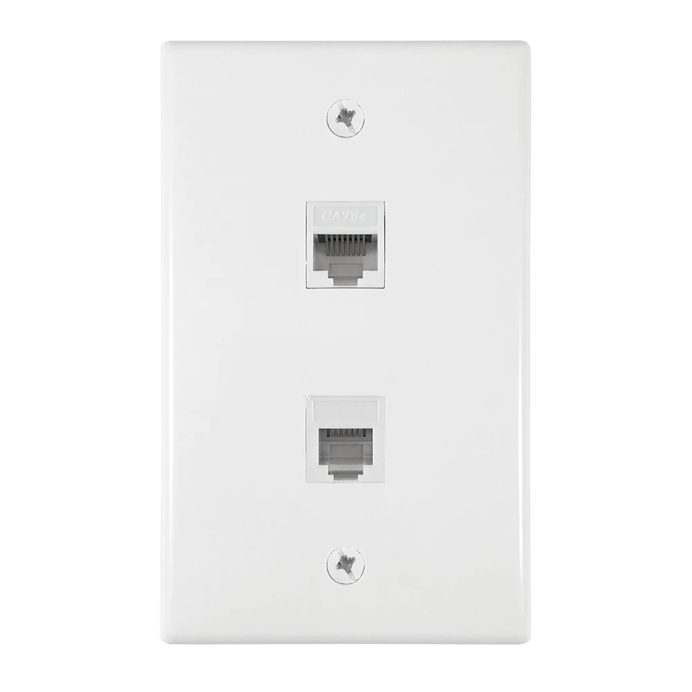Flush Mount Ethernet and Phone Wallplate, White