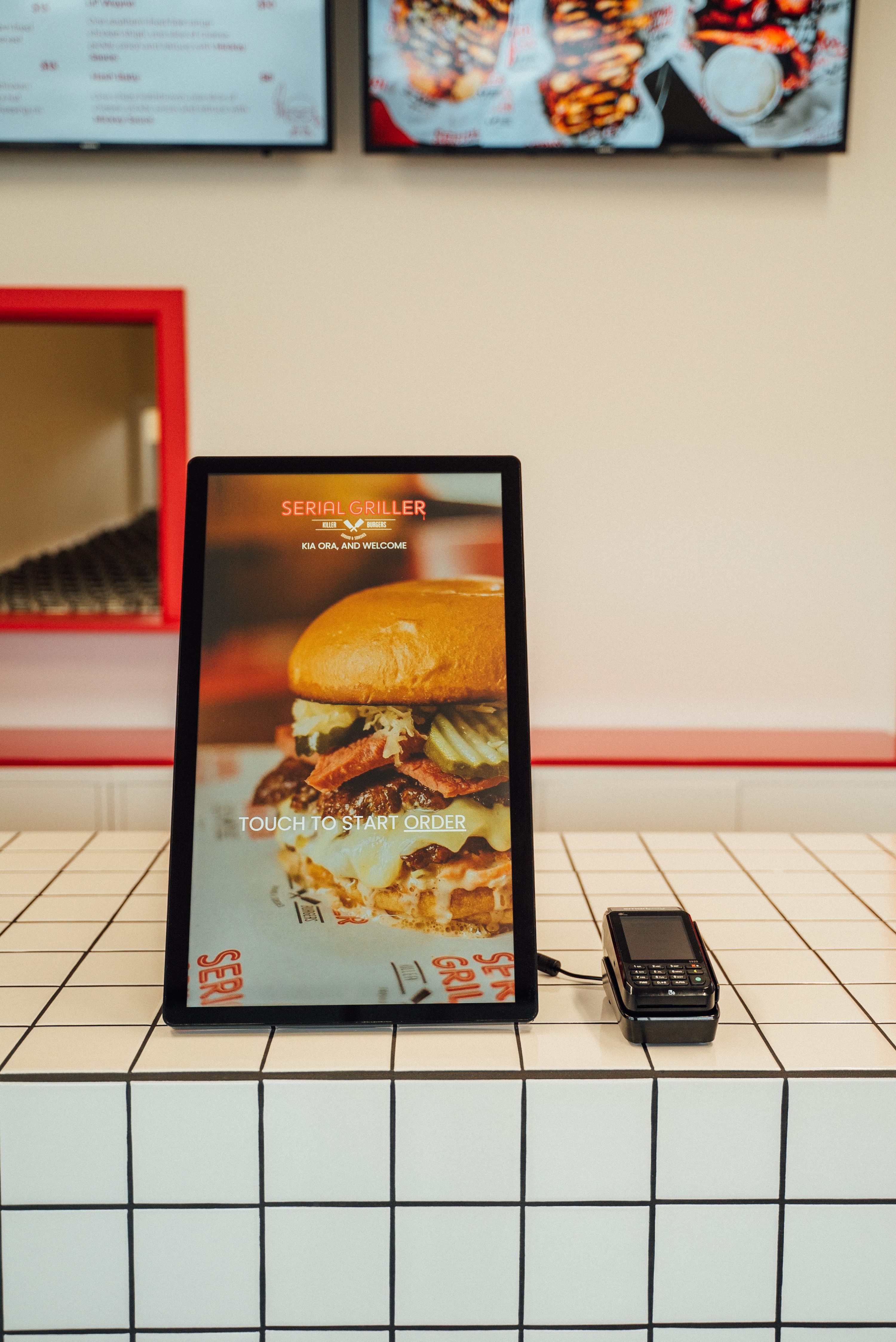 Food ordering kiosk from serial grillers burger restaurant
