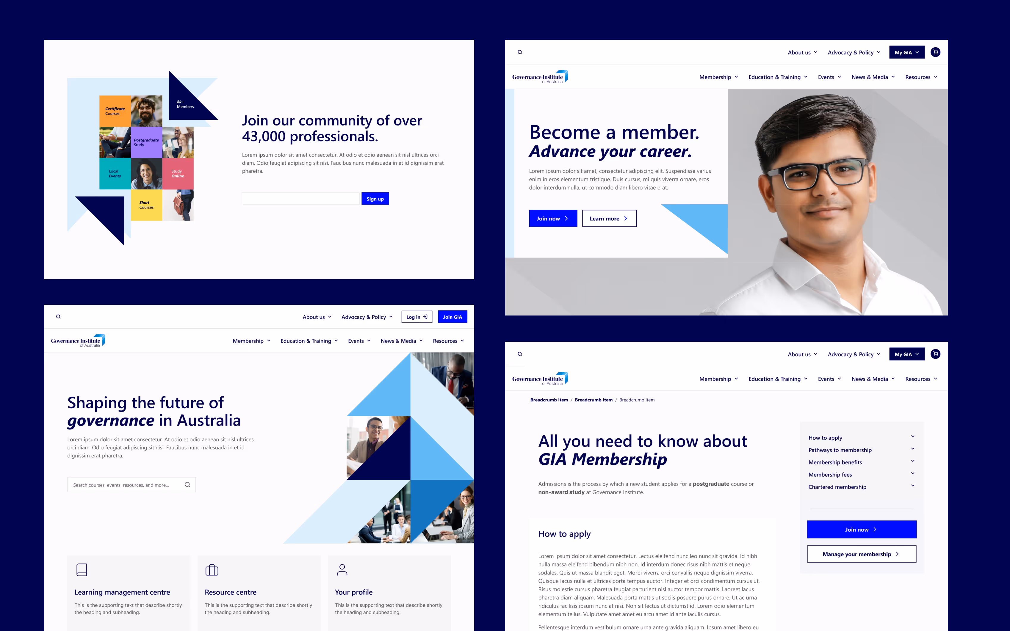 An image of Governance Institute of Australia's website that Rebecca Marion Lowe designed.