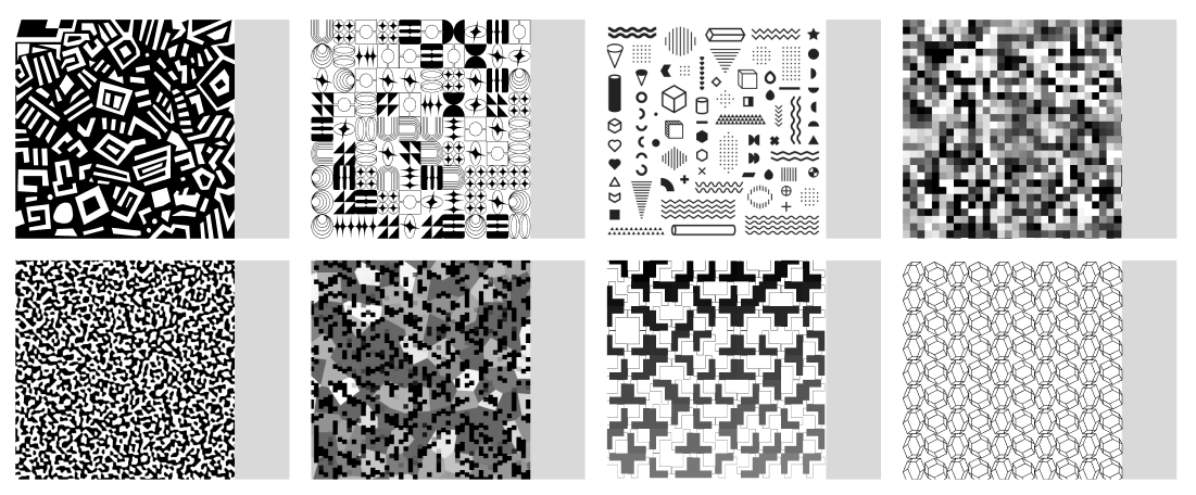 A collage of black-and-white patterns