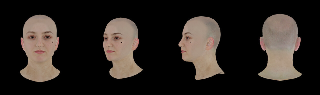 3D images of a woman's face from 4 angles 