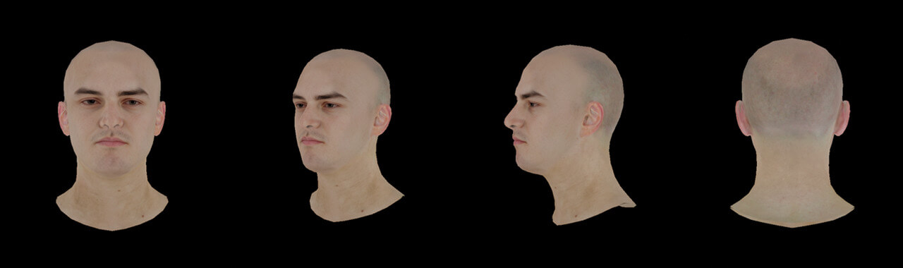 3D images of a man's face from 4 angles 