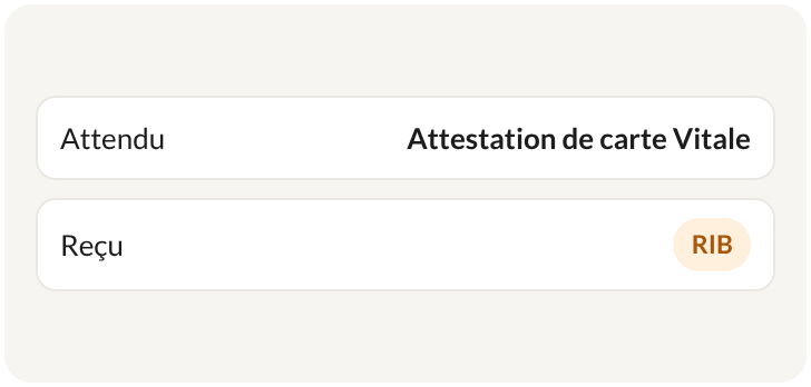 Mauvaise pièce repérée : attestation de carte Vitale attendue, RIB reçu