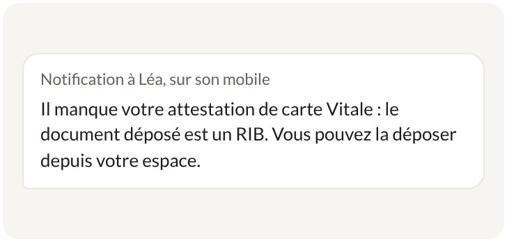 Notification envoyée à Léa sur son mobile pour remplacer la pièce