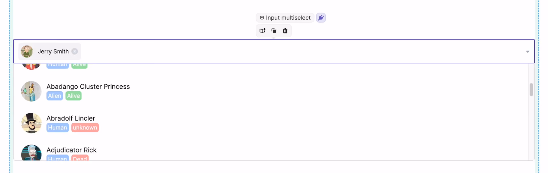 Custom multi-select built in WeWeb