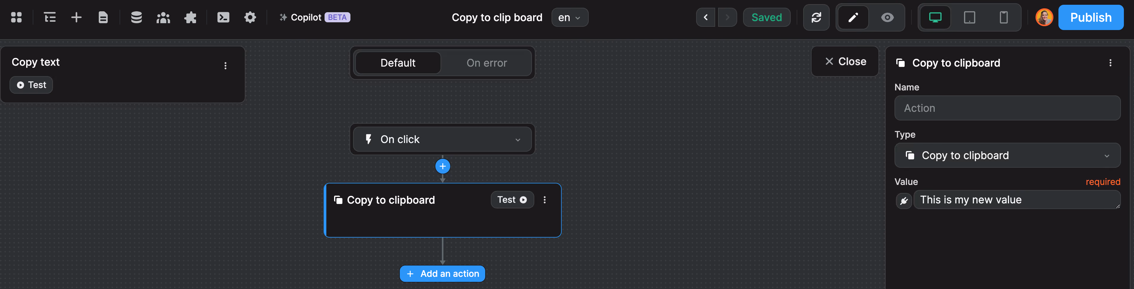 Copy to clipboard action