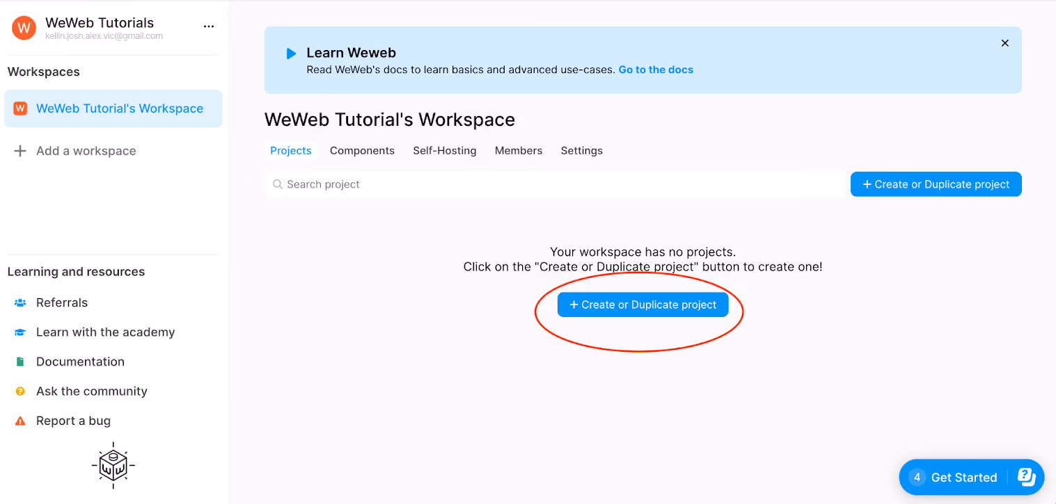 Create new WeWeb project