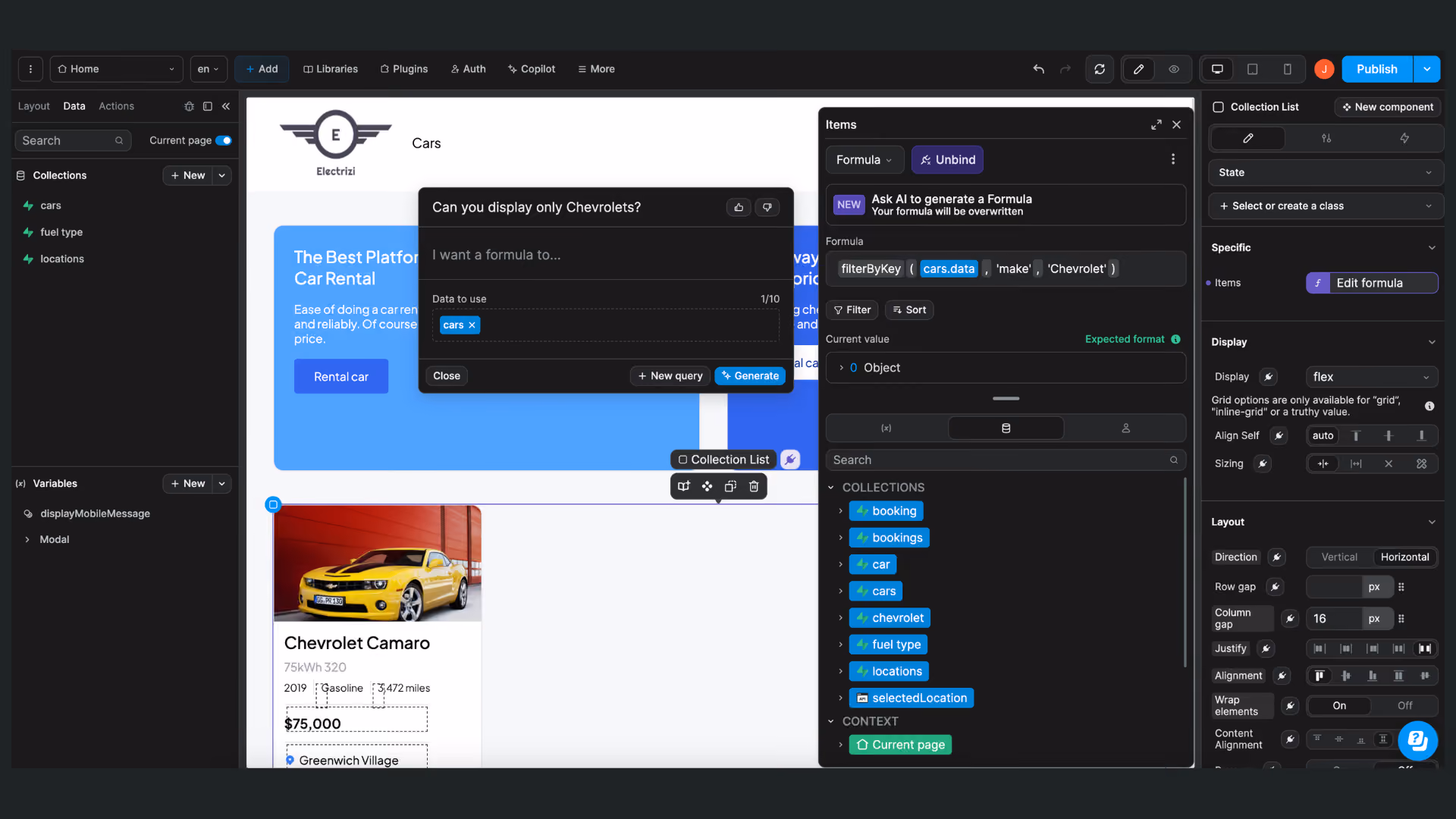 Personalized answer of WeWeb Copilot