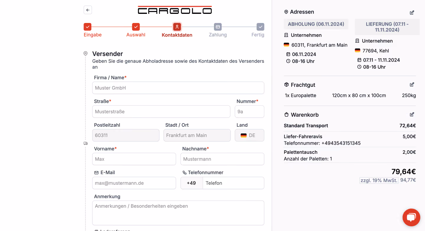 Cargolo built with WeWeb - Booking page 3