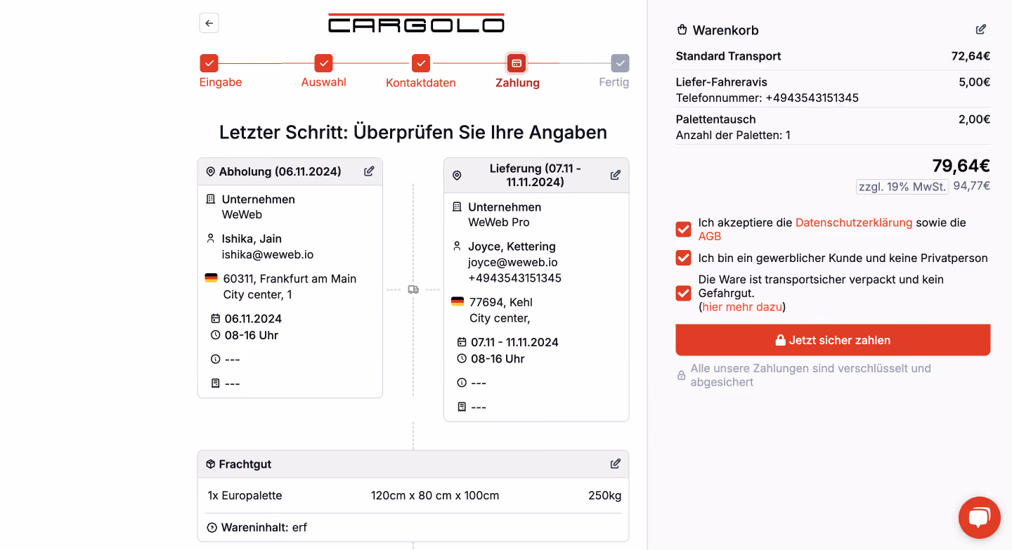 Cargolo built with WeWeb - Booking page 3
