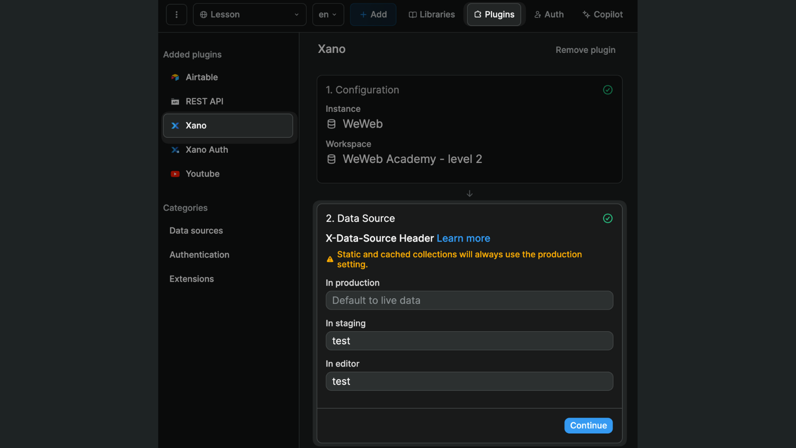 Xano data sources in WeWeb