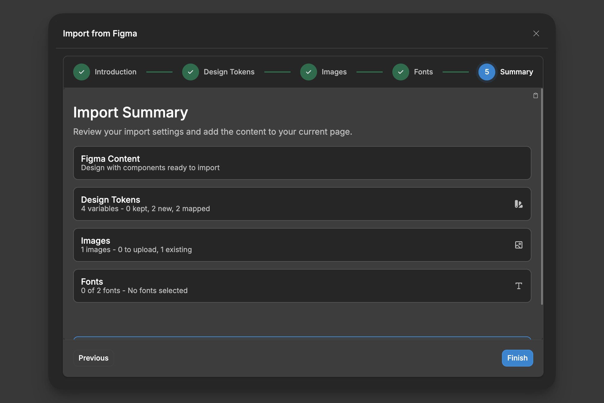 Interface of the Figma to WeWeb import wizard