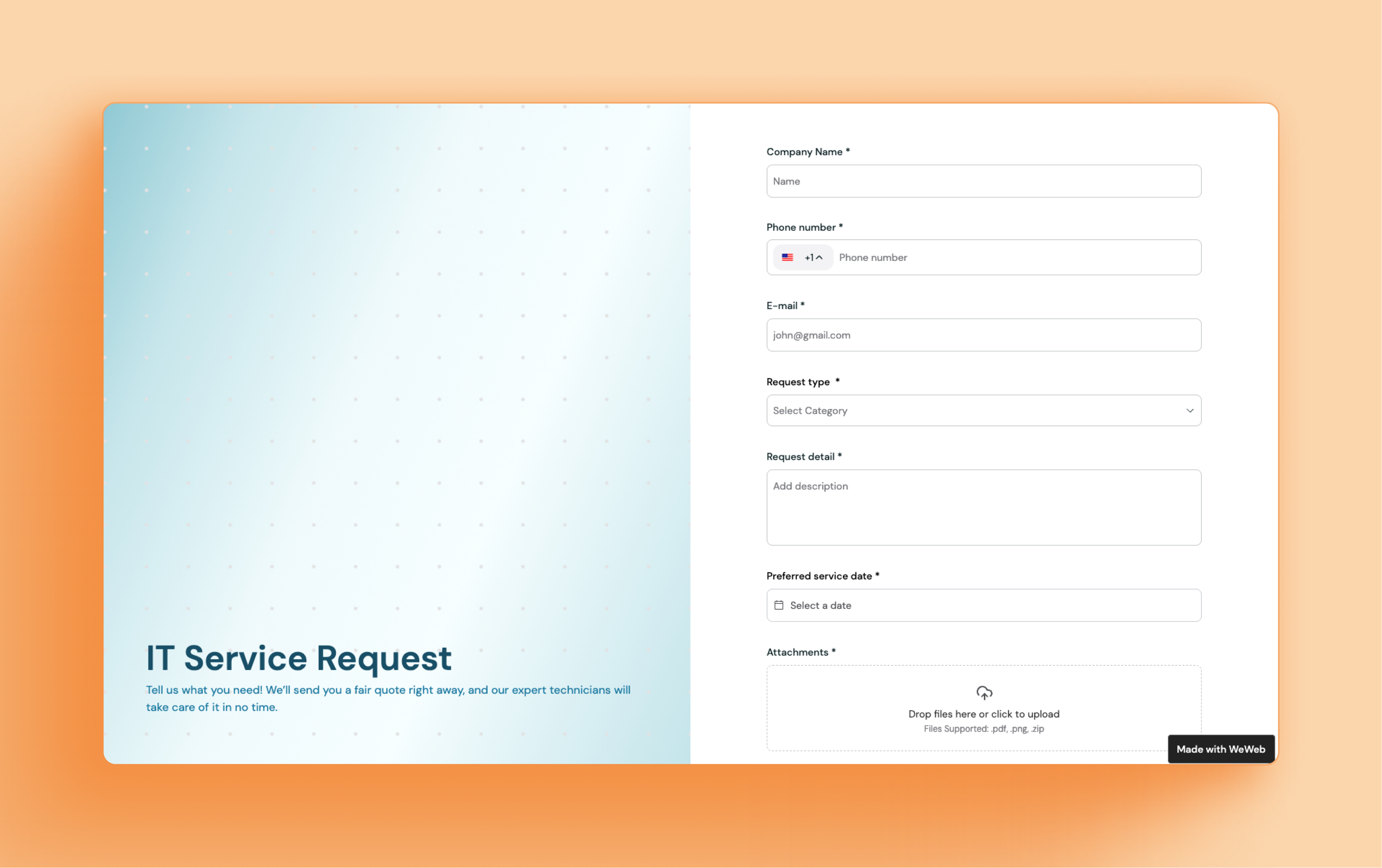 Streamline and manage service requests from one place with a plug-and-play Service Request Form template.