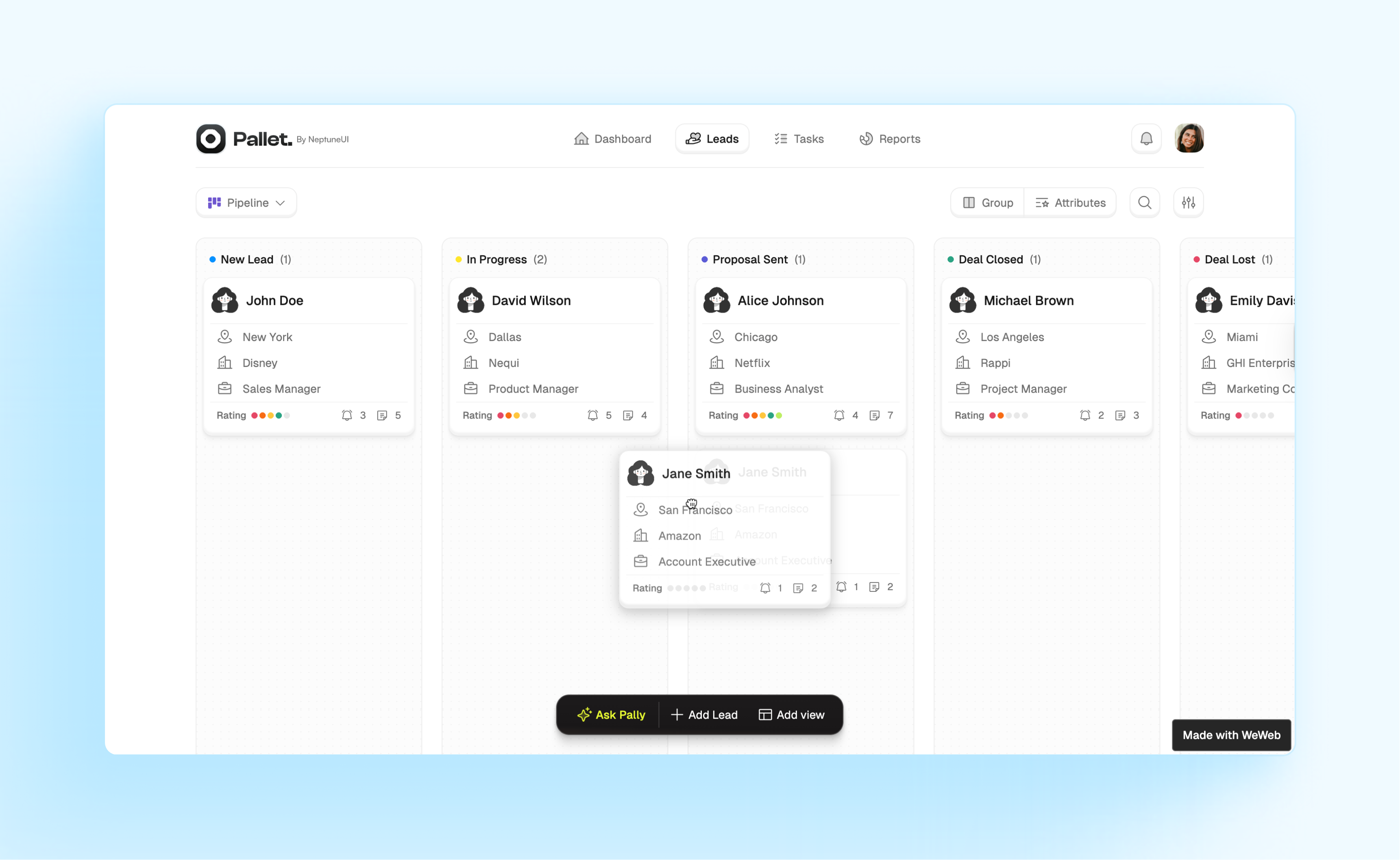 Manage your customers, deals, and data in one connected place with a plug-and-play CRM template.