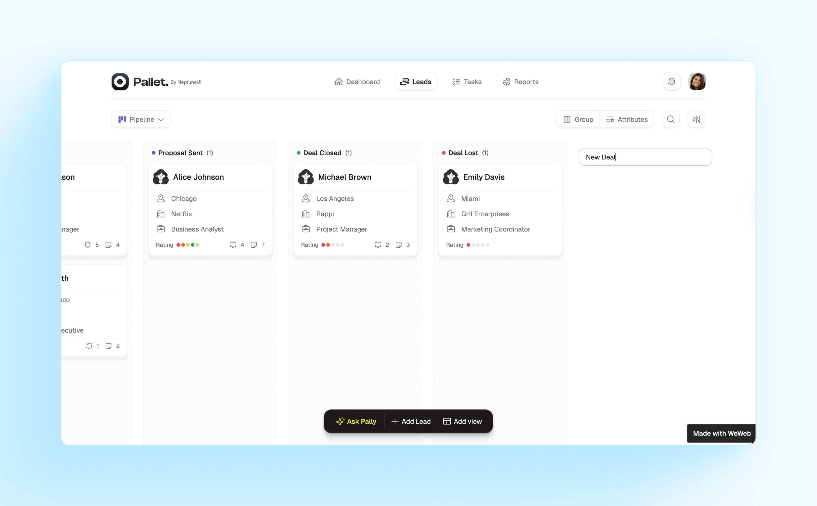 Manage your customers, deals, and data in one connected place with a plug-and-play CRM template.