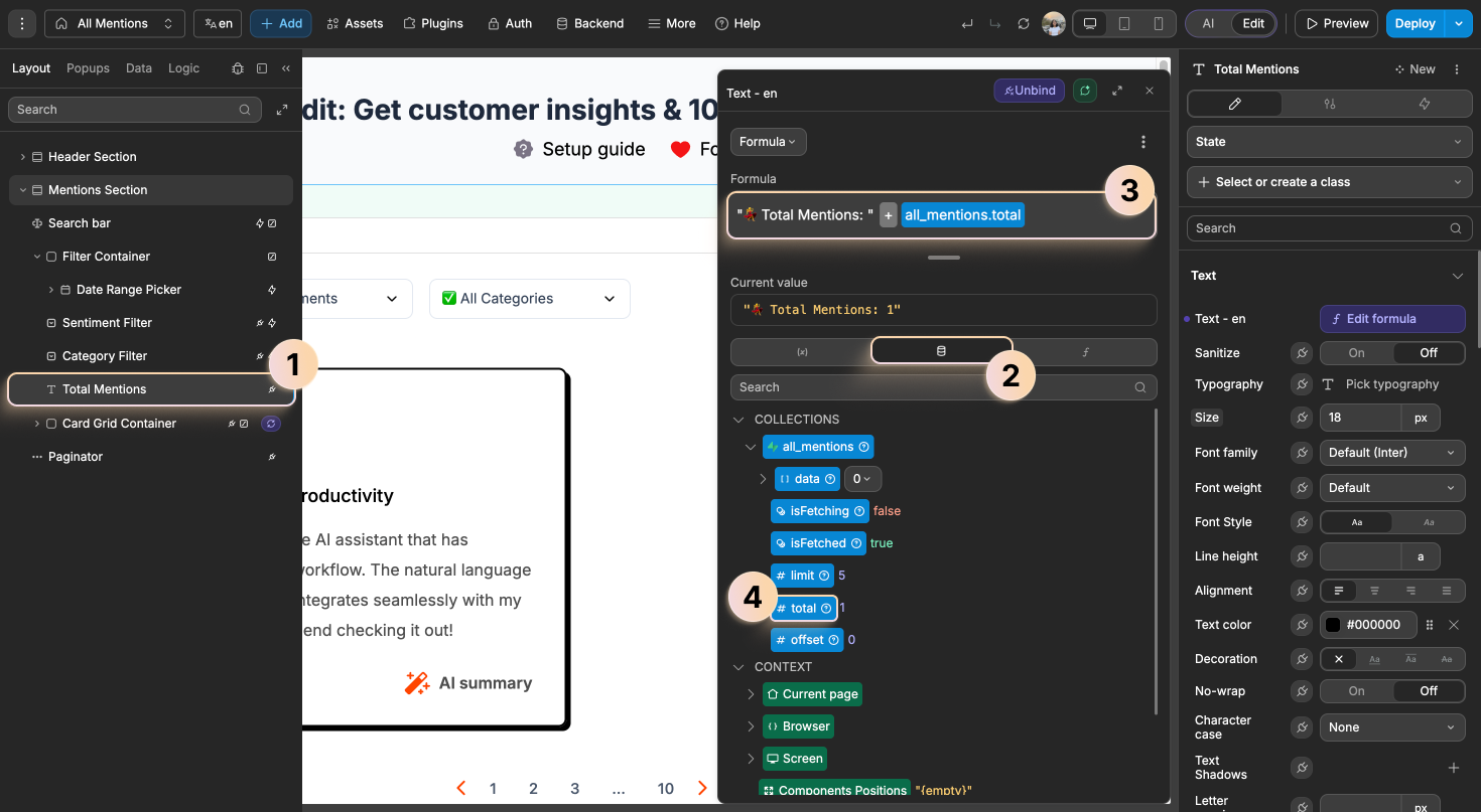 WeWeb Formula editor