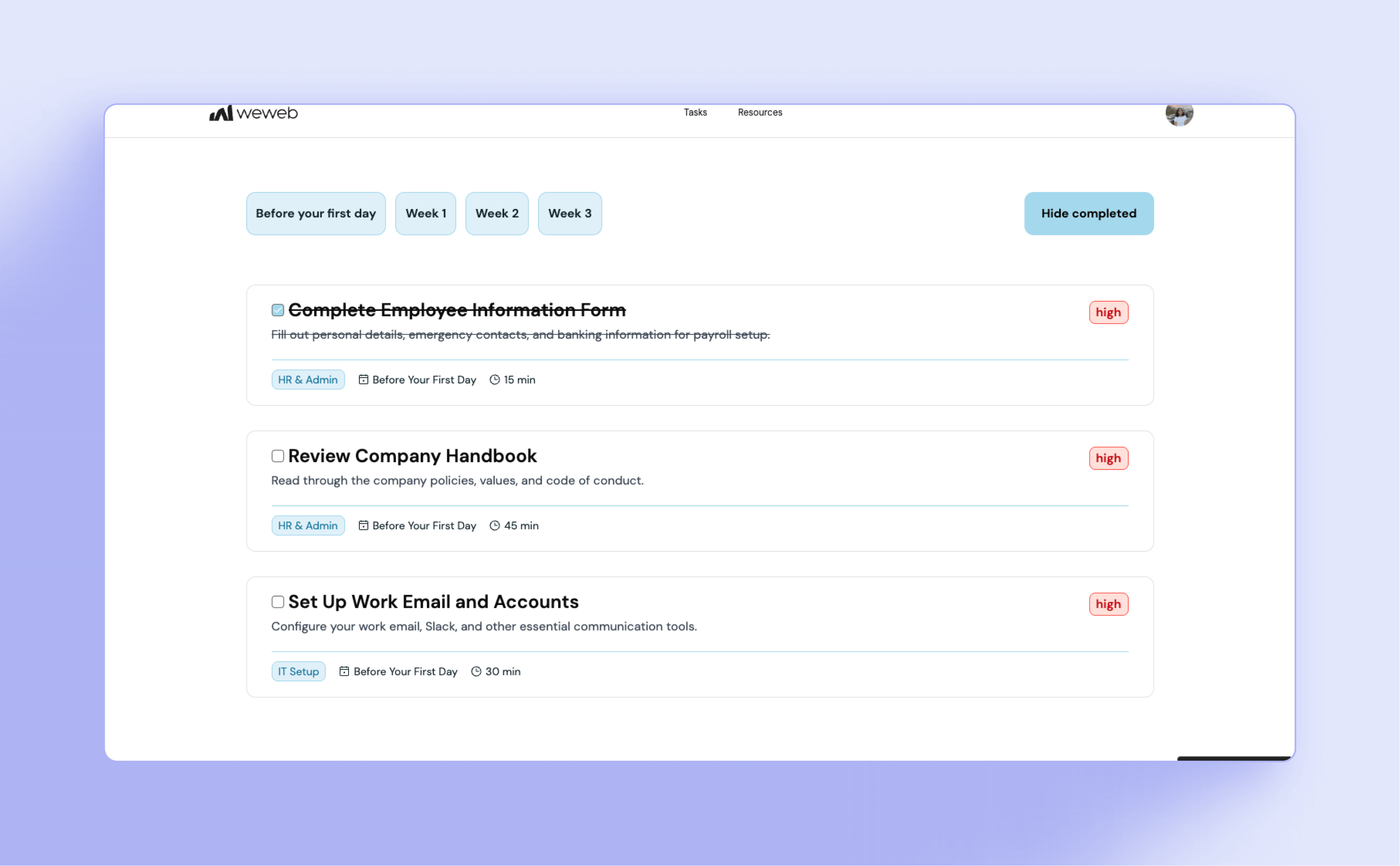 Onboard new hires confidently with WeWeb's plug-and-play Employee Onboarding template.