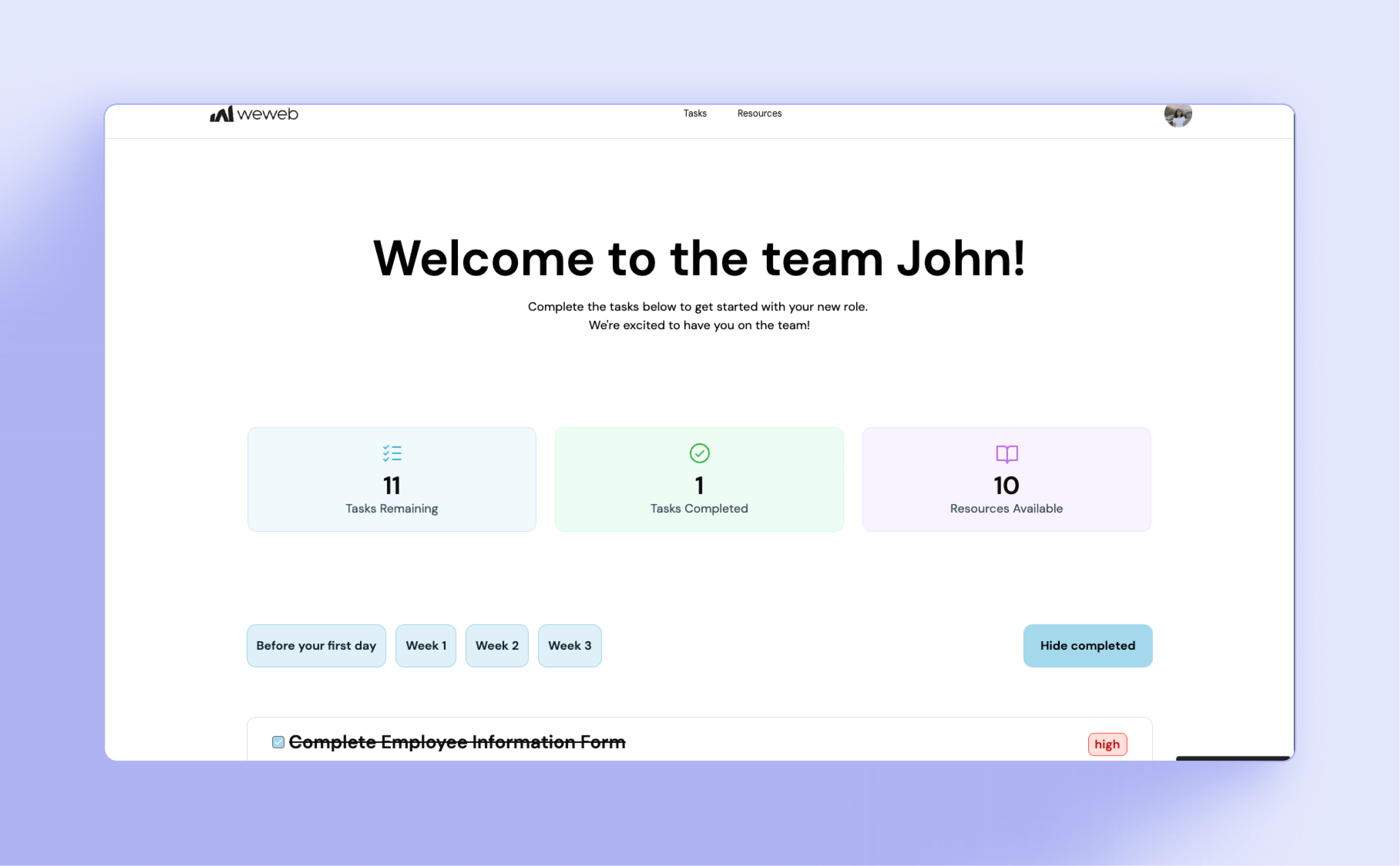 Onboard new hires confidently with WeWeb's plug-and-play Employee Onboarding template.