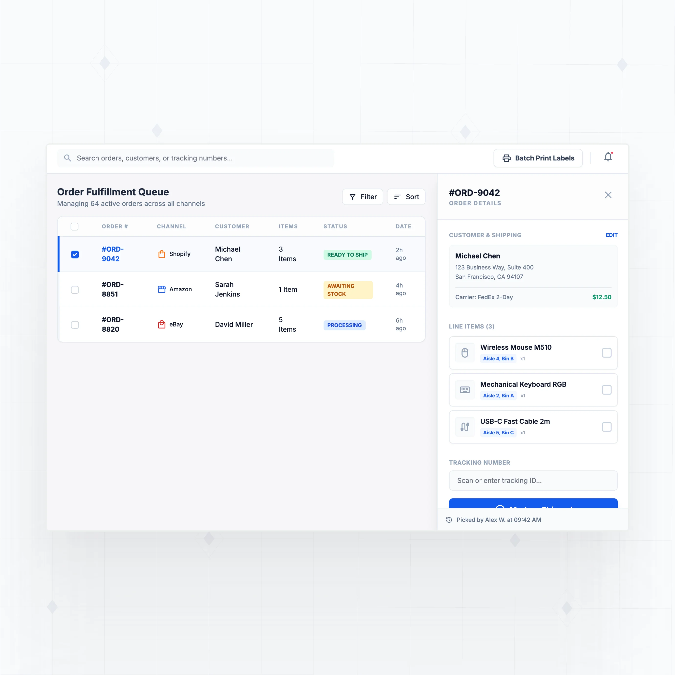Sales channel sync and order fulfillment