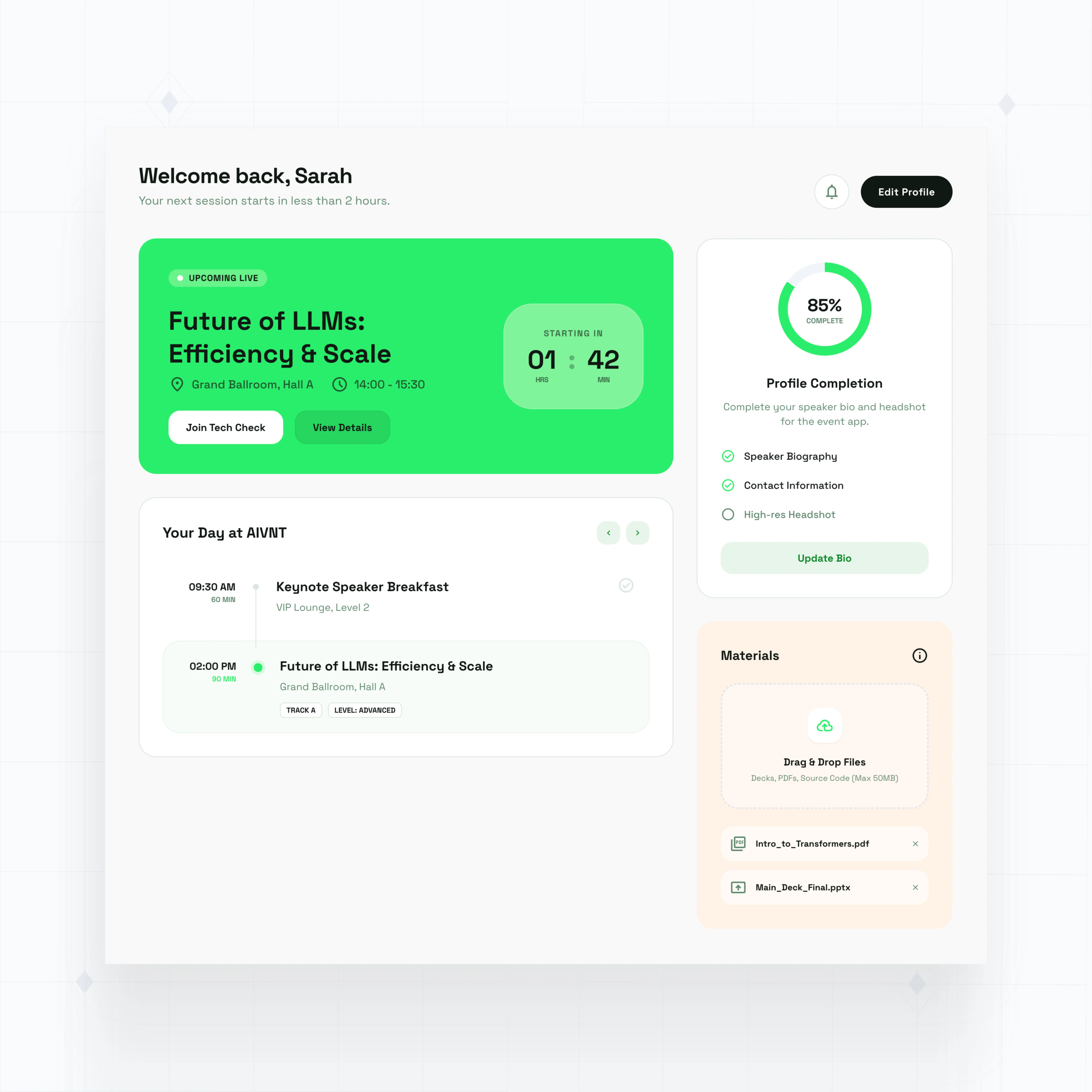 Speaker and exhibitor portals