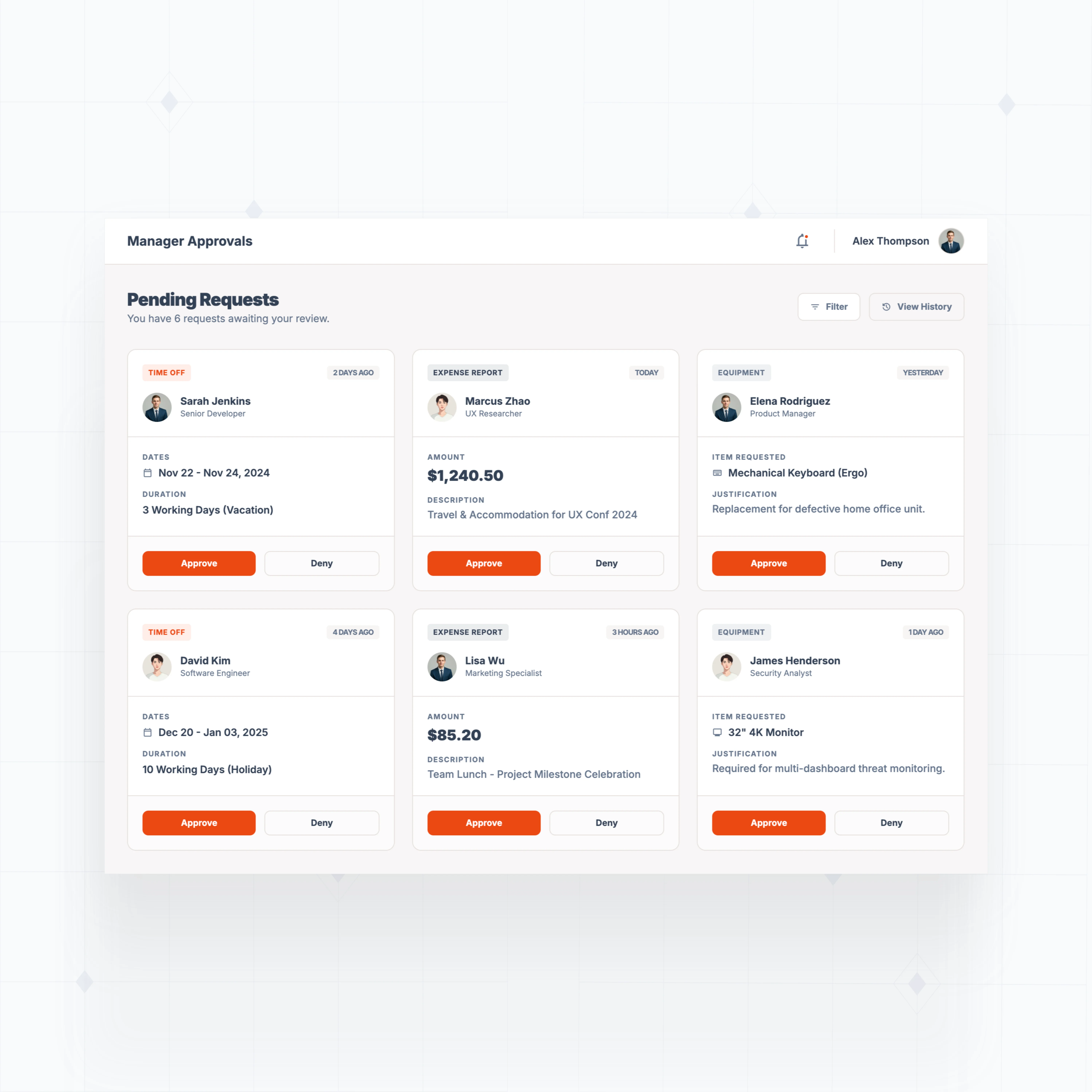 Manager dashboards and approvals