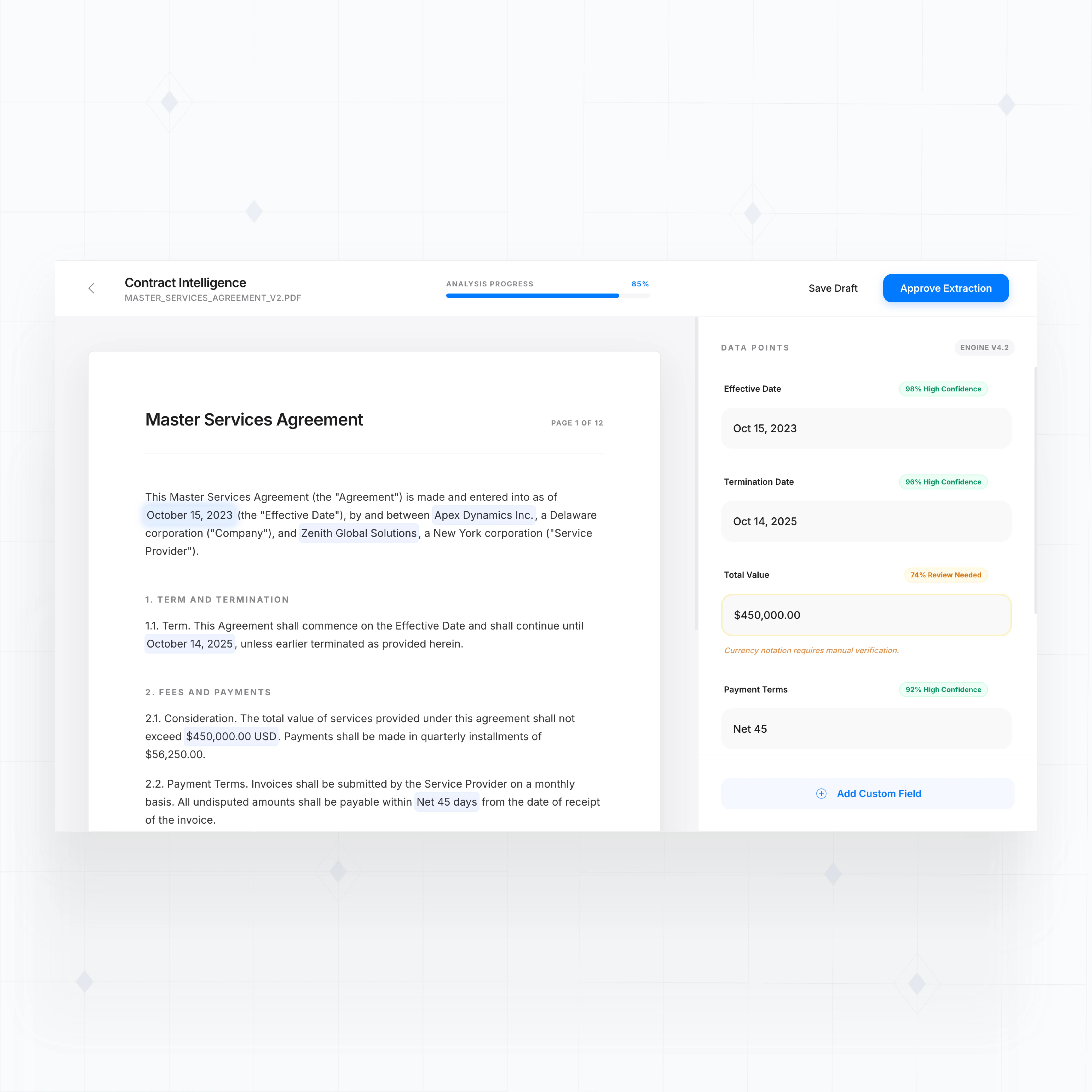 AI-powered contract analysis and extraction
