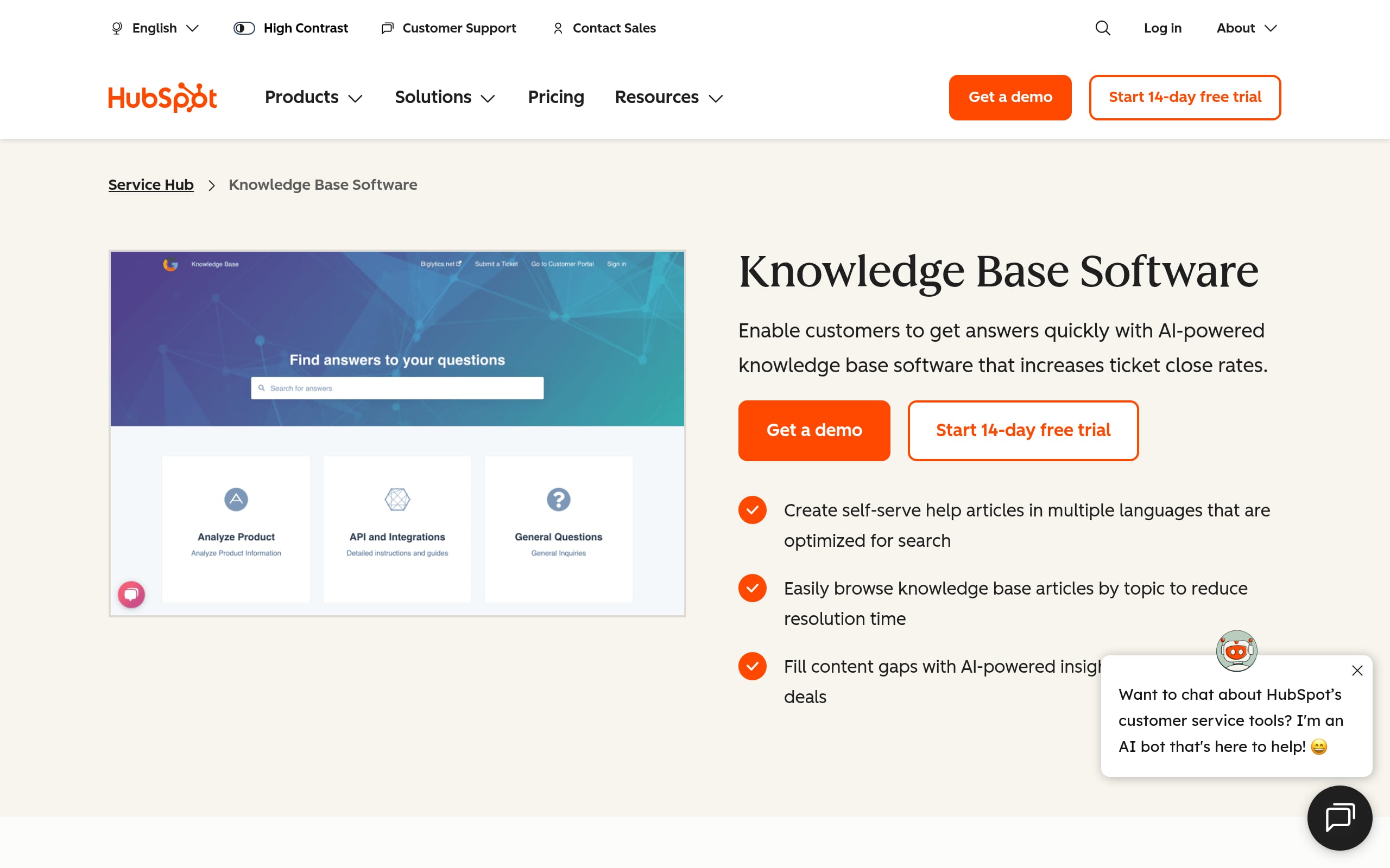 HubSpot – Knowledge Hub FAQ Screenshot