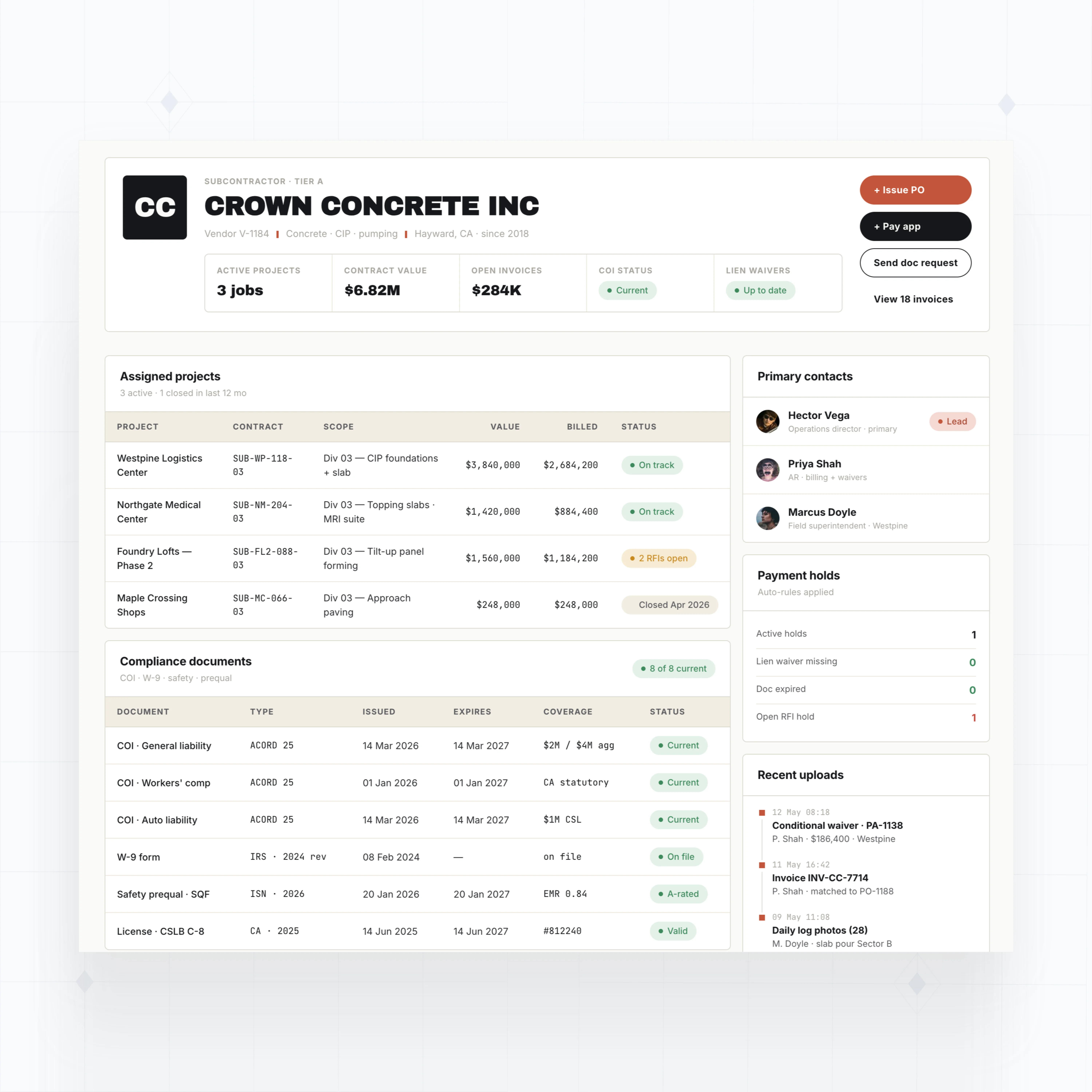 Subcontractor records